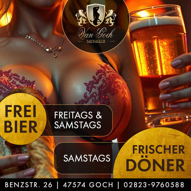 Weekend-Partytime mit Freibier oder Longdrinks (+ gegrillte Hähnchenkeulen) im Saunaclub vanGoch Goch