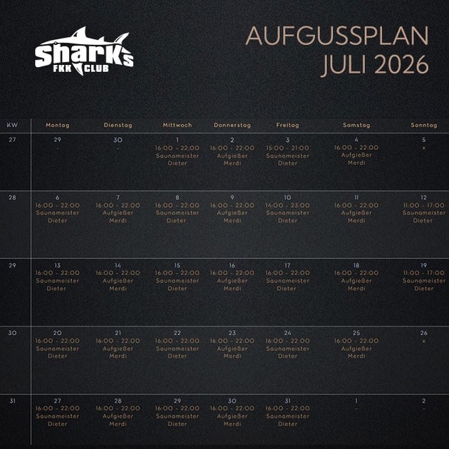 Aufgussplan Juli im FKK Sharks