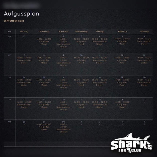 FKK Sharks / Darmstadt - Aufgussplan September