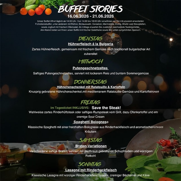 Buffet Stories KW 25 im Palmas Sauna Club