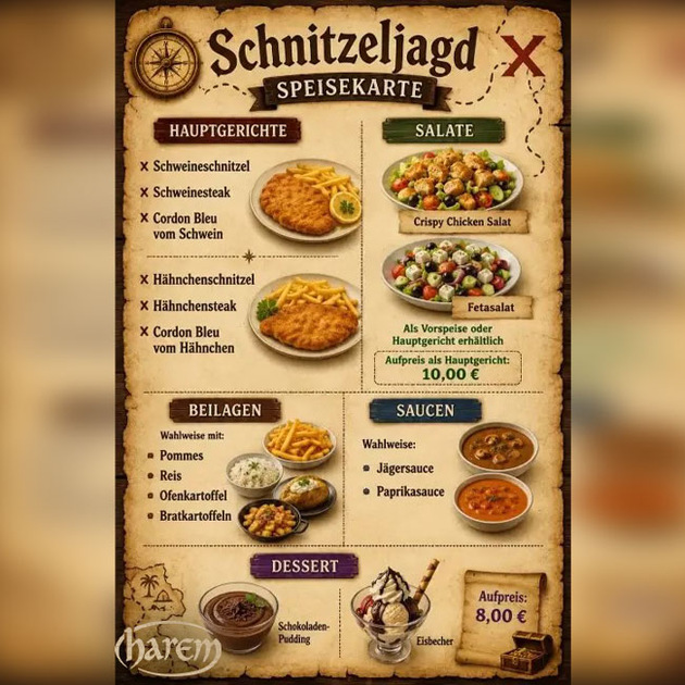 Schnitzeljagd Speisekarte