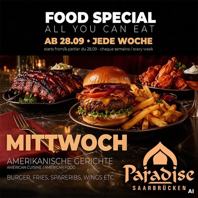Food Special Amerikanische Gerichte im The Paradise Saarbrücken